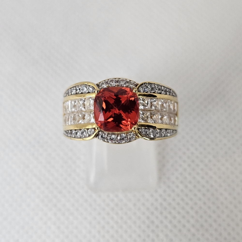 Authentic Victoria Wieck Red Sapphire & Diamond Ring 18k Sterling Silver Sz 8.75 - Picture 3 of 12